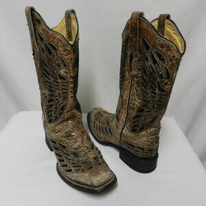 Corral Boots Leather Angel Wings studded jeweled Cowboy Cowgirl brown Size Sz 6